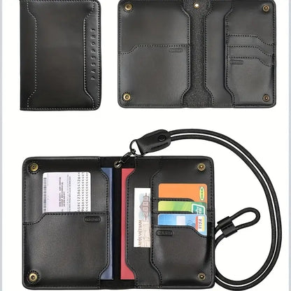 Protège-passeport en cuir marron  Étui voyage multifonction avec porte-cartes et cordon de sécurité