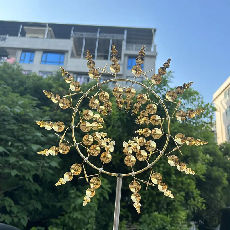 Sculpture de Jardin Éolienne Solaire Multicolore – Spinner Métallique Design avec Perles Lumineuses pour Décoration Extérieure