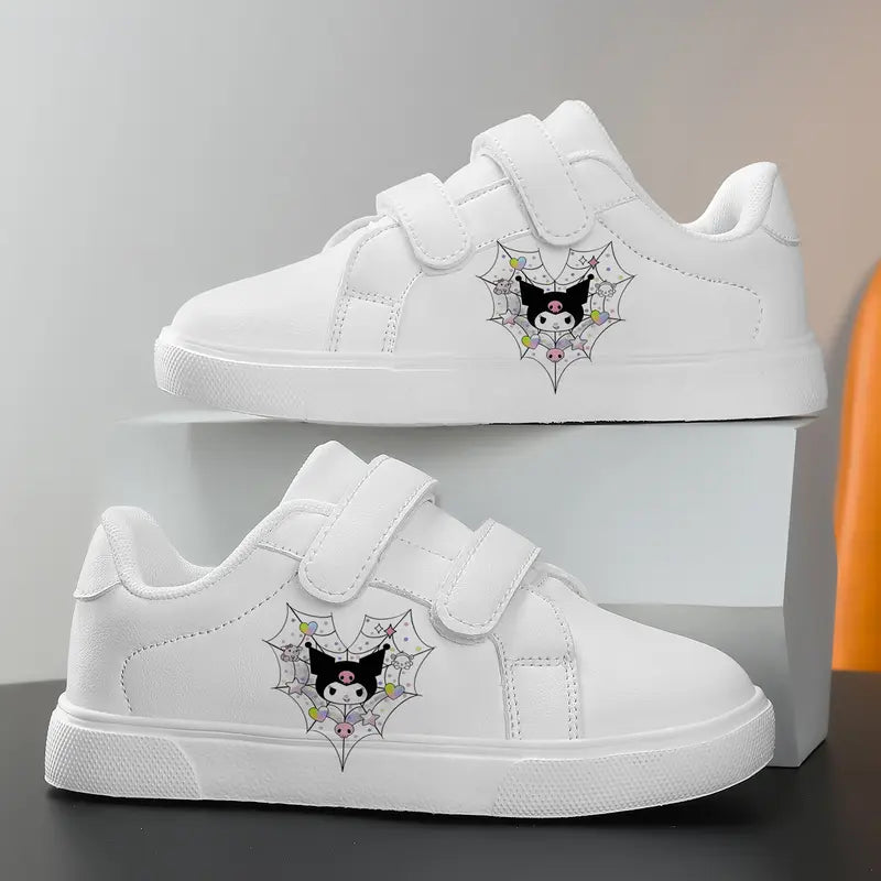 Chaussures de sport fille – Baskets blanches à scratch avec motif mignon confortables et légères