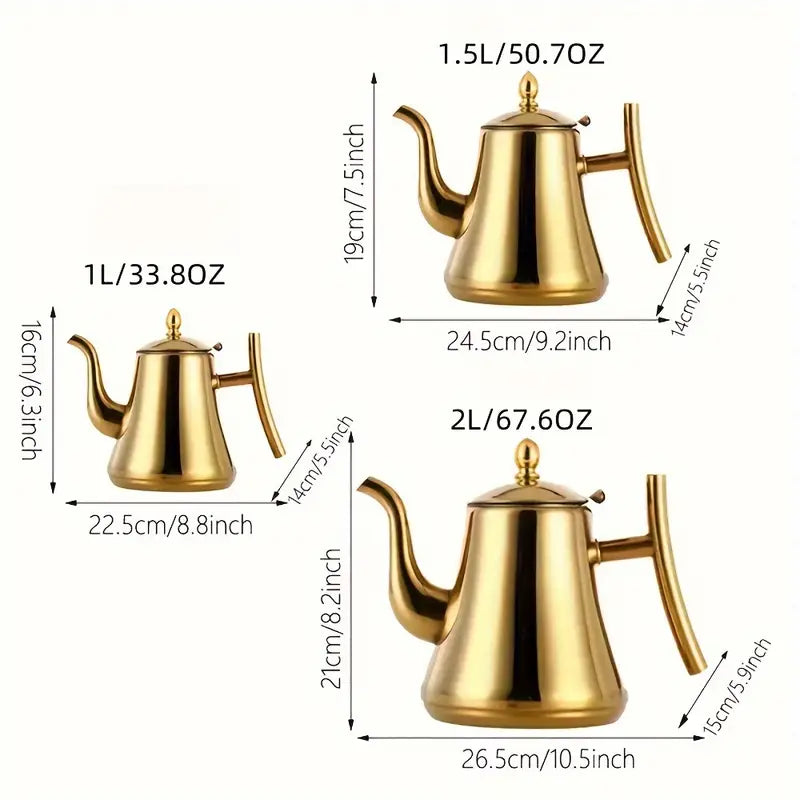 Bouilloire Col de Cygne en Inox Doré – Design Élégant pour Café Filtre et Infusion, Versement Précis et Contrôle de la Température