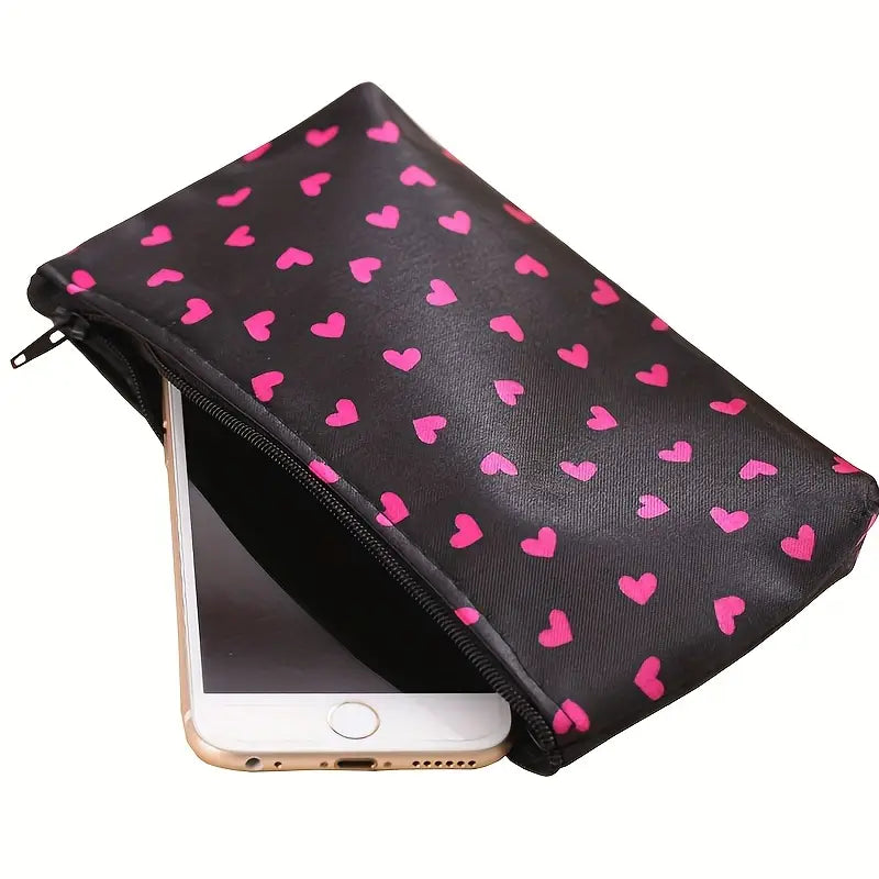 Trousse de Maquillage Motifs Cœurs – Pochette Zippée pour Rangement Cosmétique, Stylos ou Accessoires