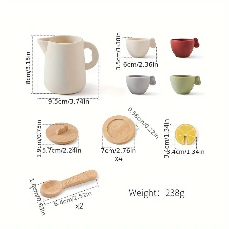 Service à Thé en Bois pour Enfants – Jouet d’Imitation Montessori avec Tasses et Théière Éducatives