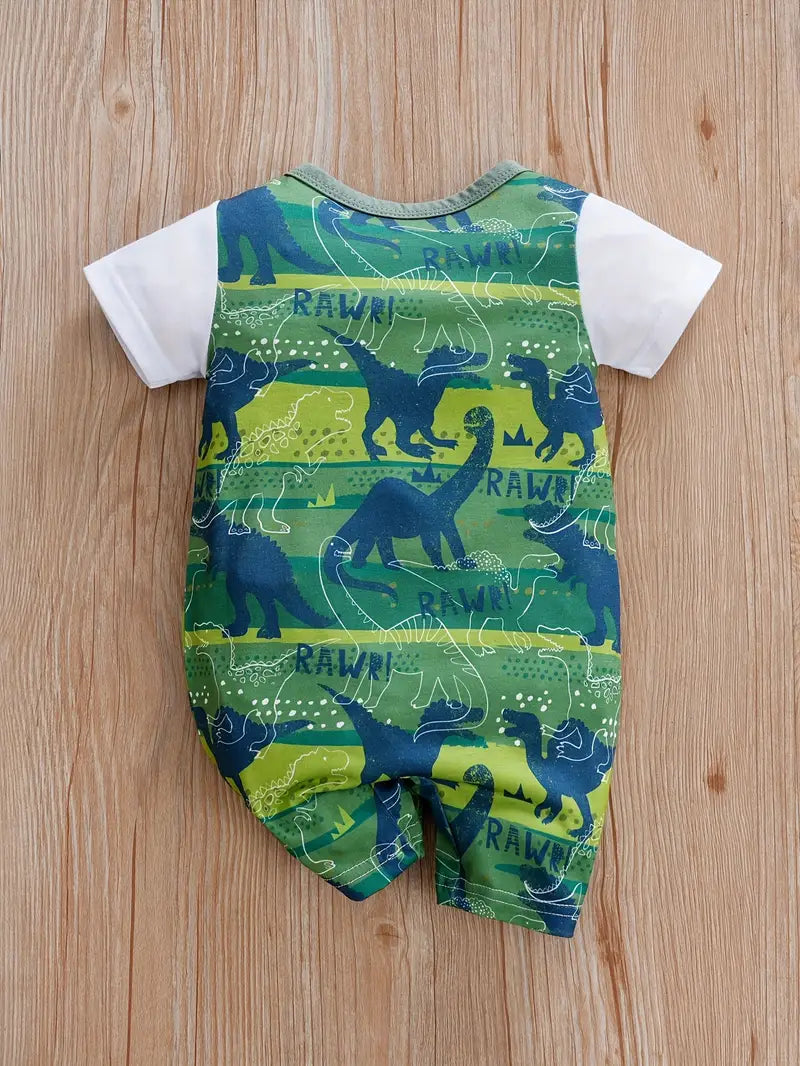 Body Bébé Salopette Dinosaure avec T-Shirt Blanc – Ensemble Été Confortable et Original