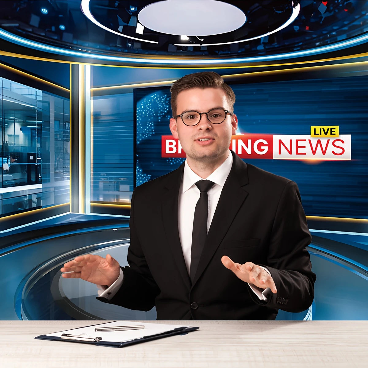 Toile de Fond Studio Breaking News – Décor Professionnel pour Vidéos, Lives & Interviews