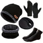 Coffret Hiver Homme 5 Pièces – Bonnet, Gants Tactiles, Cache-Oreilles, Tour de Cou et Chaussettes Chaudes en Polaire