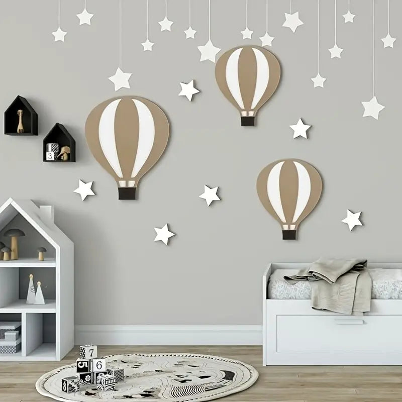 Stickers Muraux Montgolfières et Étoiles – Décoration Adhésive pour Salle de Classe ou Chambre d’Enfant