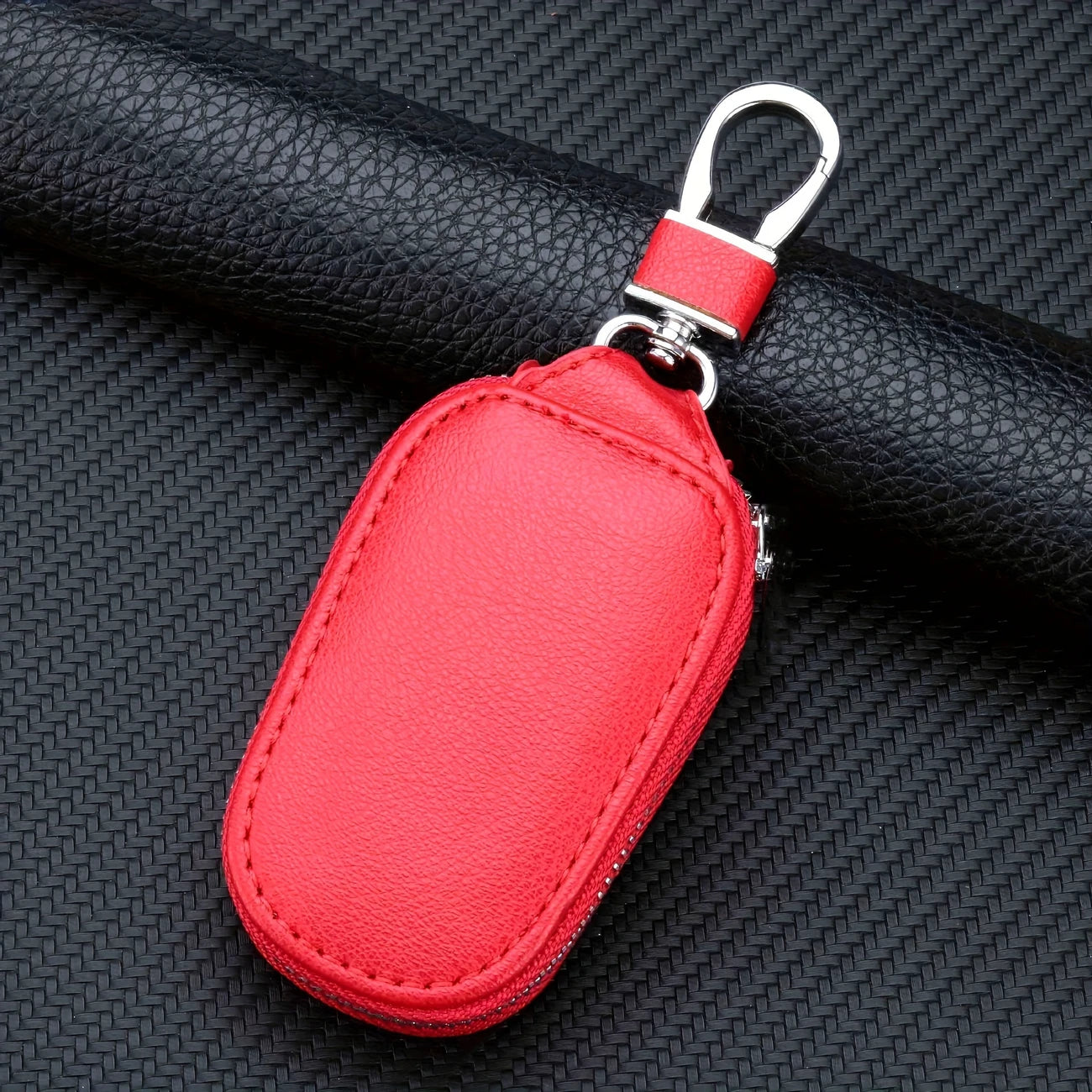 Coque Clé Voiture avec Fermeture Éclair – Étui Similicuir avec Mousqueton Métal, Élégant et Résistant