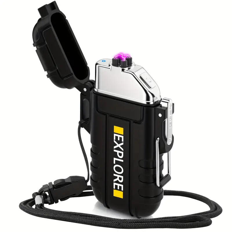 Briquet Électrique Tempête Étanche Rechargeable USB – Allume-Feu Plasma Outdoor avec Dragonne – Modèle Explore
