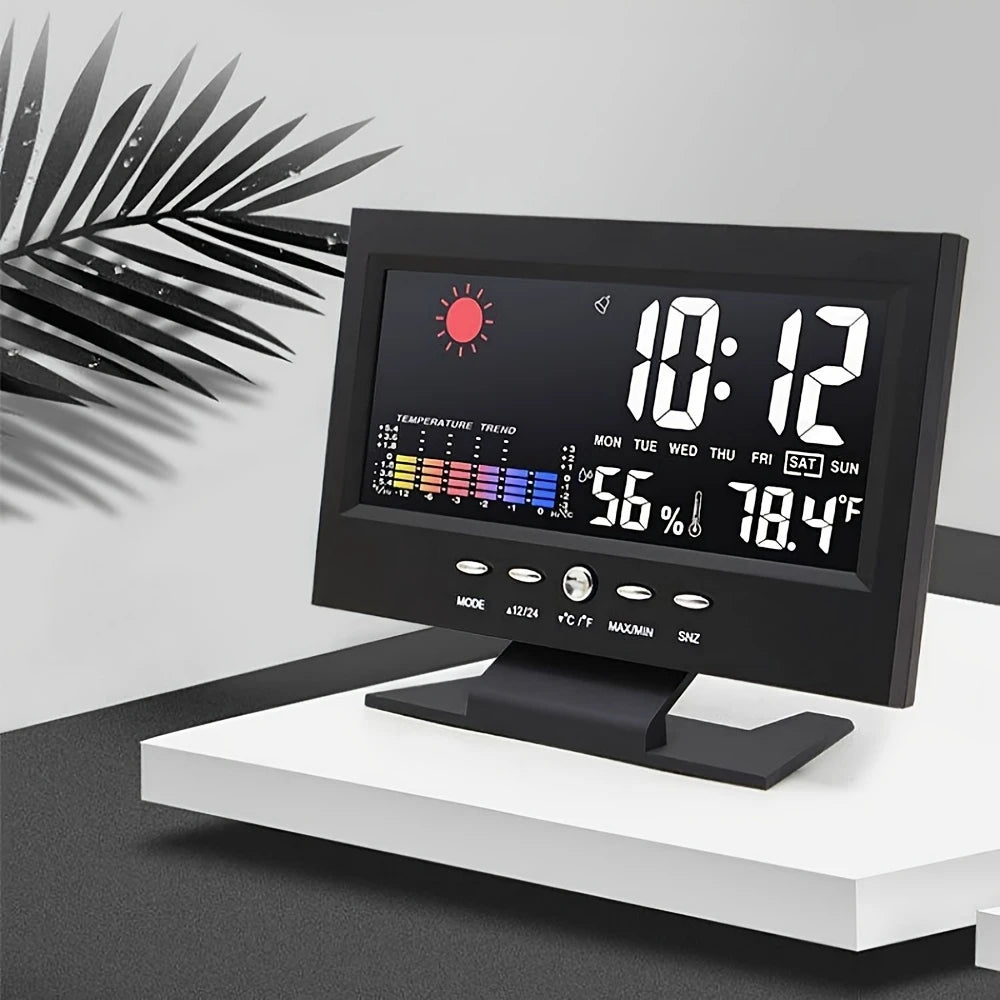 Station Météo Intelligente avec Écran LCD – Horloge Digitale, Température, Humidité & Prévisions Météo
