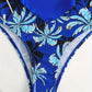 Bikini deux pièces bleu royal – Haut à volants asymétriques & culotte imprimée tropicale