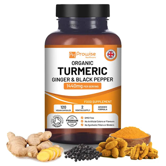 Curcuma Bio 1440mg avec Gingembre & Poivre Noir – 120 Gélules Vegan | Anti-Inflammatoire Naturel, Digestion & Immunité | Sans OGM – Made in UK