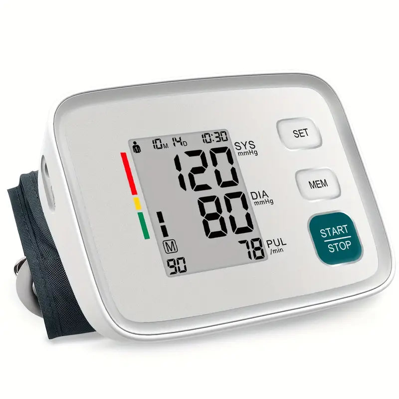 Tensiomètre Électronique Bras – Grand Écran LCD avec Indicateur OMS | Mesure Précise de la Tension Artérielle & du Pouls | Mémoire, Détection Automatique – Facile à Utiliser