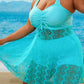 Tankini grande taille turquoise à dentelle – Maillot deux pièces shorty gainant
