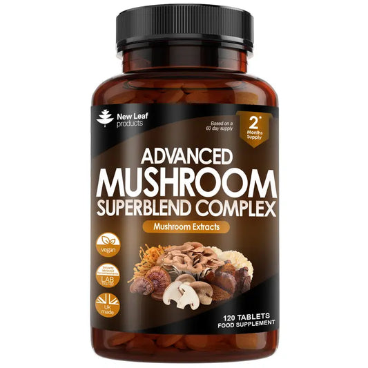 Complexe Avancé de Champignons – 120 Comprimés | Mélange de Reishi, Chaga, Lion’s Mane & Cordyceps | Énergie, Immunité & Vitalité – Vegan & Fabriqué au Royaume-Uni