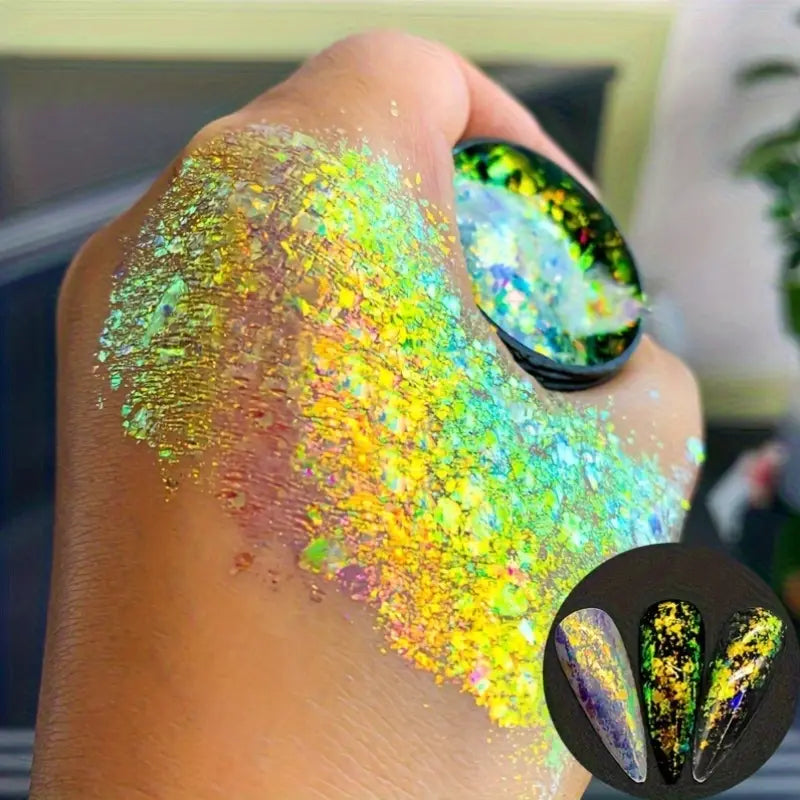 Vernis en Poudre Flocons Holographiques – Effet Nacré Multicolore pour Nail Art Féérique