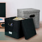 Boîte de Rangement Tissu pour CD et Vinyles – Coffre Pliable avec Poignées & Étiquette