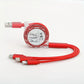 Câble 3-en-1 Rétractable Rose – USB vers Lightning, Type-C et Micro USB – Charge Rapide et Compact pour Tous Appareils
