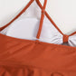 Bikini tankini à volants – Haut à bretelles corail et culotte taille haute à fleurs