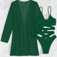 Ensemble de plage 3 pièces vert émeraude – Maillot à découpes + kimono fluide