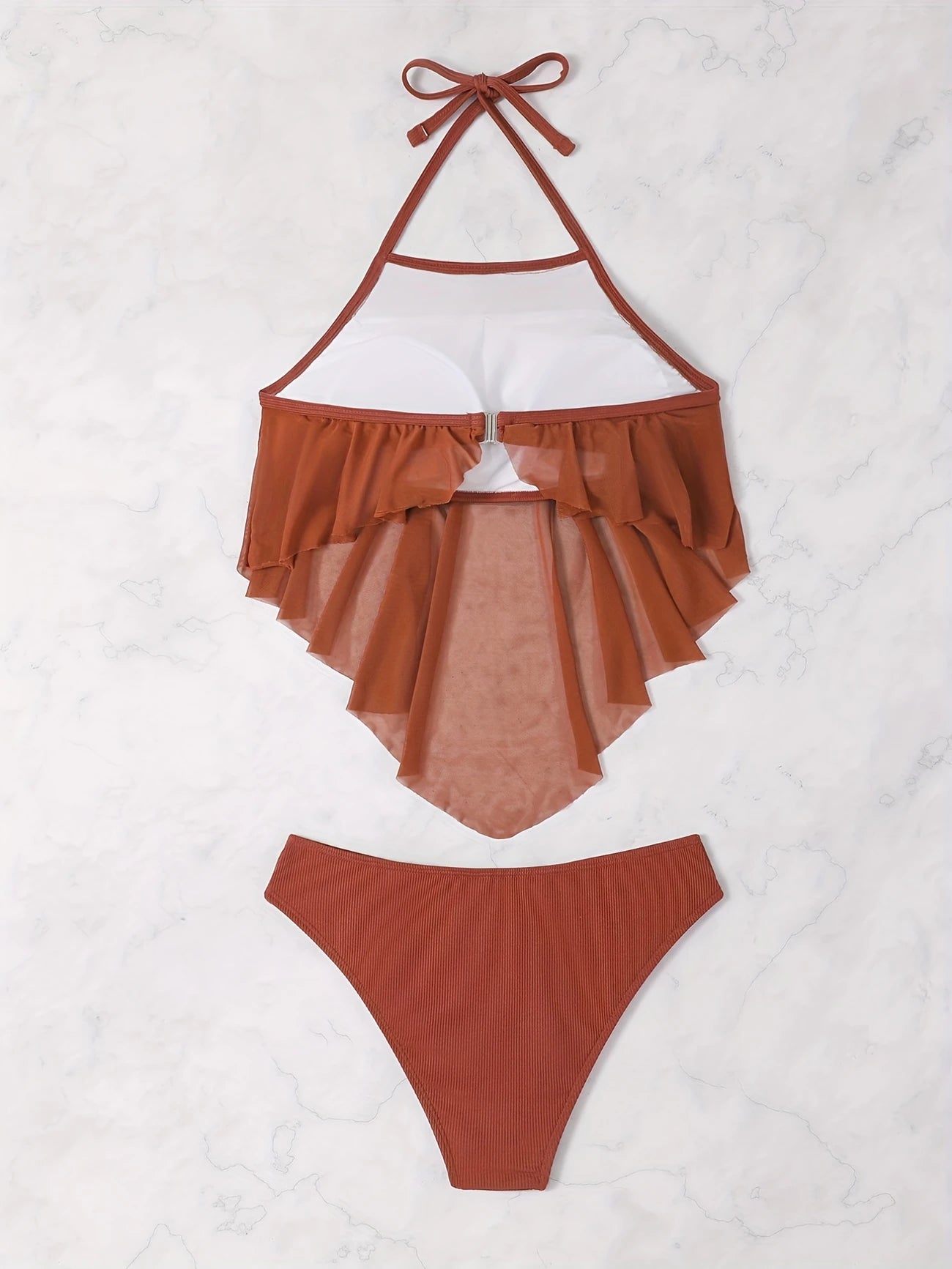 Maillot de Bain 1 Pièce Femme à Volants – Dos Nu & Voile Fluide Élégant