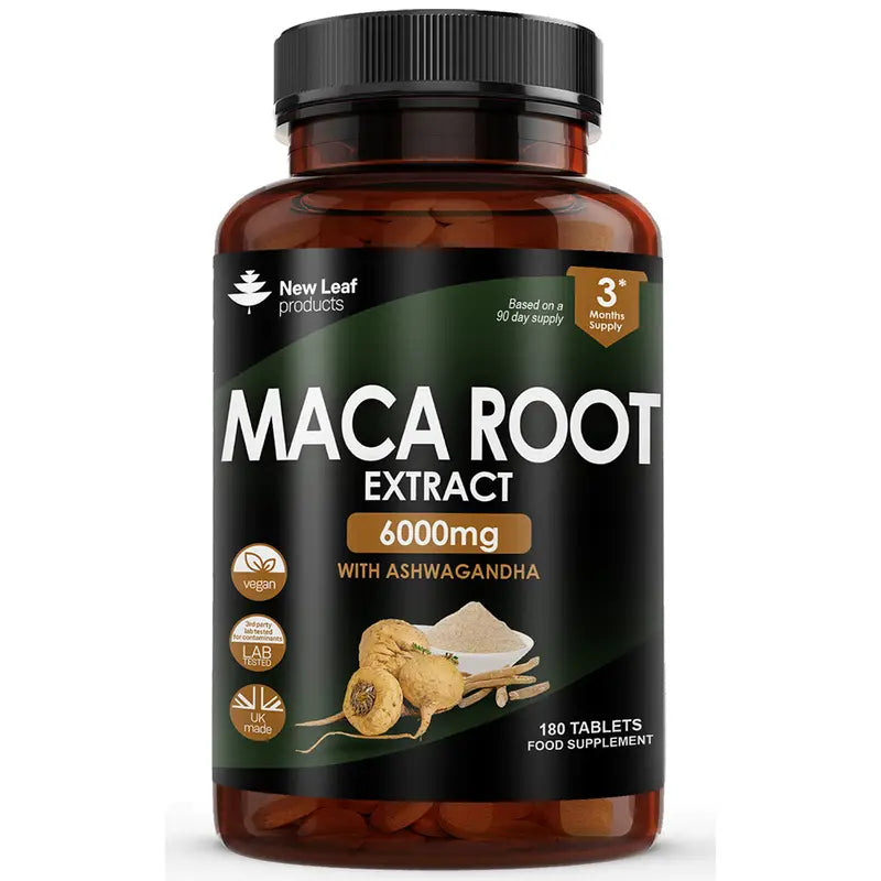 Maca Root 6000mg avec Ashwagandha – 180 Comprimés | Énergie, Libido & Équilibre Hormonal | Supplément Vegan – 3 Mois de Cure – Fabriqué au Royaume-Uni
