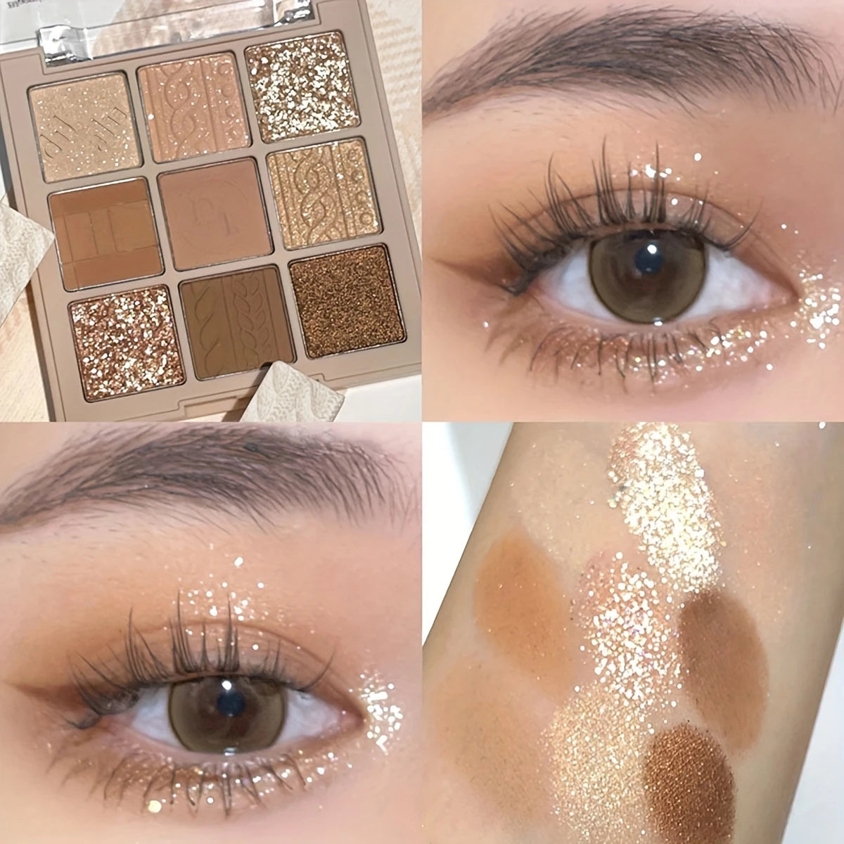 Palette Fards à Paupières Nude & Pailletés – 9 Teintes Chaudes Ultra Pigmentées pour Look Naturel ou Glam
