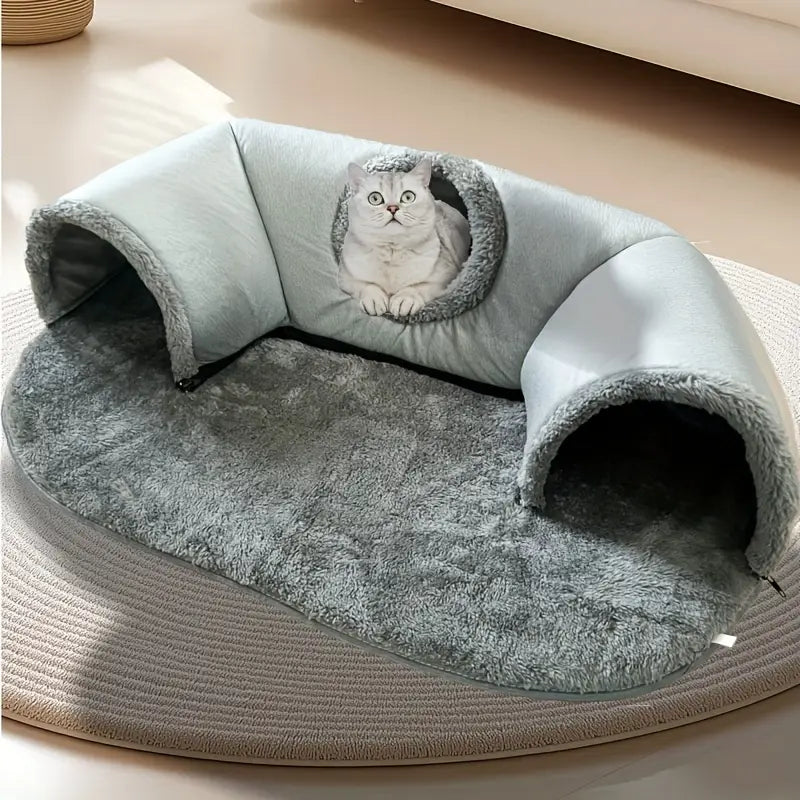 Tunnel Douillet pour Chats avec Coussin Moelleux – Lit Multifonction pour Chatons et Petits Animaux