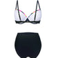 Bas de bikini taille haute gainant – Rayures multicolores et ceinture effet ventre plat pour silhouette affinée