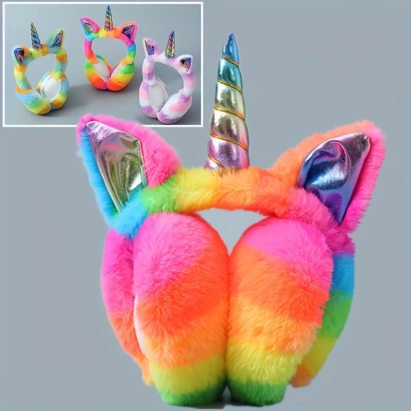 Cache-Oreilles Licorne Femme & Enfant – Pliable, Multicolore en Fausse Fourrure, Ultra Doux et Fantaisie