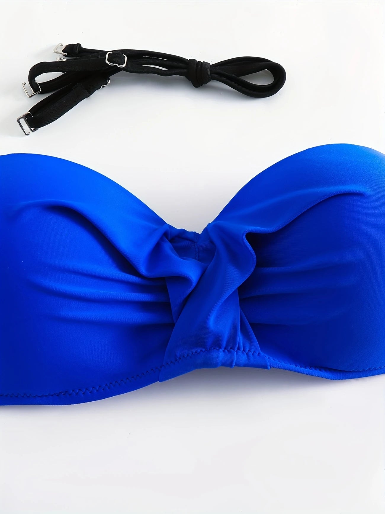 Ensemble Bikini Bandeau Bleu Électrique & Bas Imprimé Tropical – Bretelles Amovibles Incluses