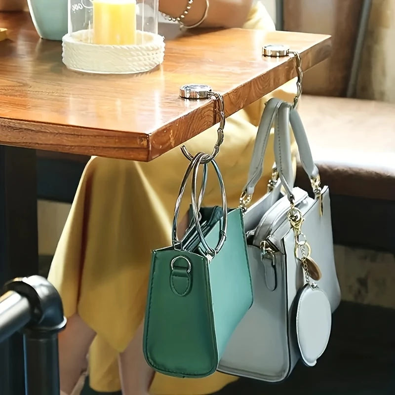 Crochet de Table Pliable pour Sac à Main – Design Chats Yin Yang, Compact et Antidérapant