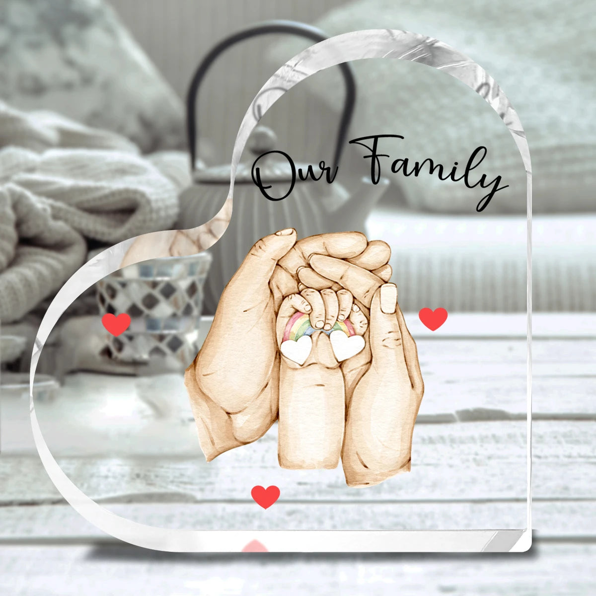 Bloc en acrylique personnalisé “Our Family” – Cadeau émouvant pour parents, couples ou grands-parents