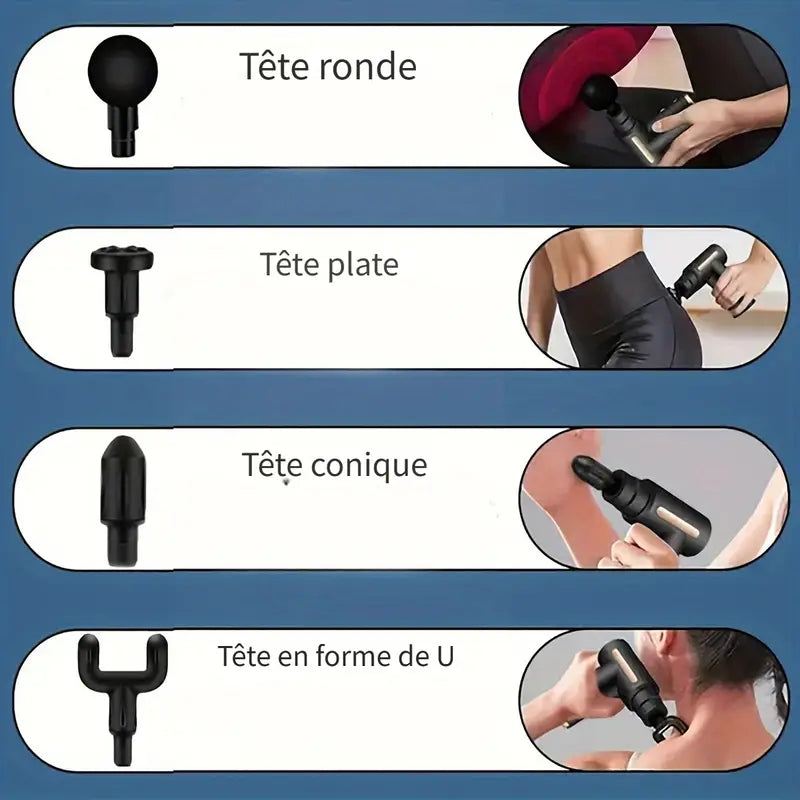 Pistolet de Massage Musculaire Électrique – Relaxation Profonde avec 4 Têtes Interchangeables et Écran LED