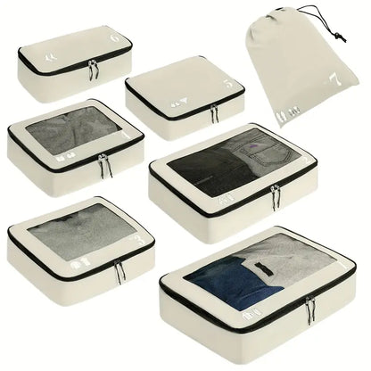 Set de 7 Organisateurs de Valise – Pochettes de Rangement Voyage Étanches pour Vêtements, Chaussures et Accessoires