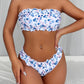 Bikini bandeau à volants avec imprimé fleuri – Style romantique et coupe échancrée