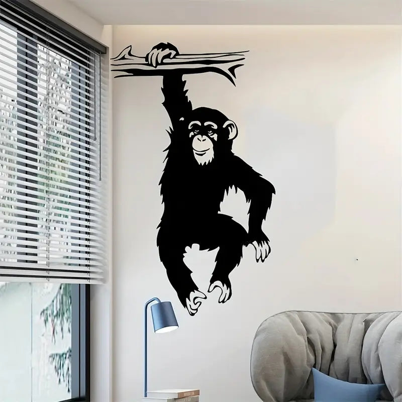 Sticker mural singe suspendu – Décoration murale amusante pour chambre d’enfant ou salle de jeux