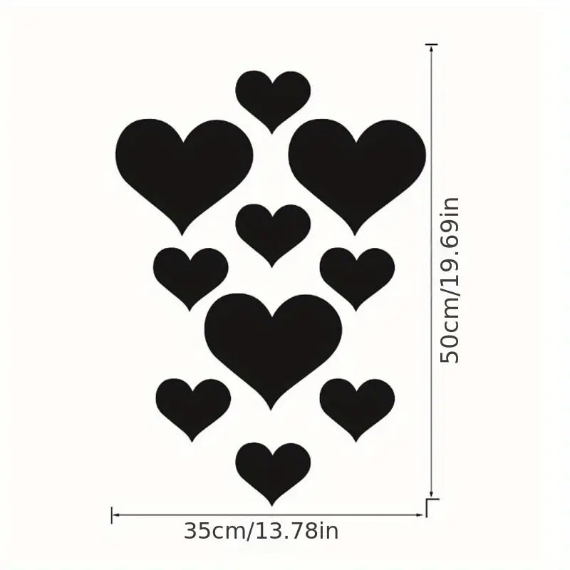 Sticker mural cœurs noirs 50x35 cm – Décoration murale amovible pour chambre, salon ou bureau