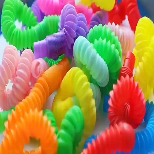 Jouet sensoriel bébé – Tubes colorés flexibles et extensibles pour éveil, motricité et jeux éducatifs