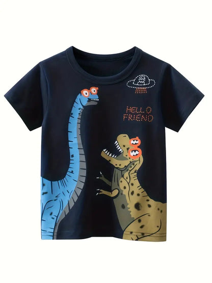 T-shirt fille noir imprimé dinosaures rigolos – Mode casual et fun
