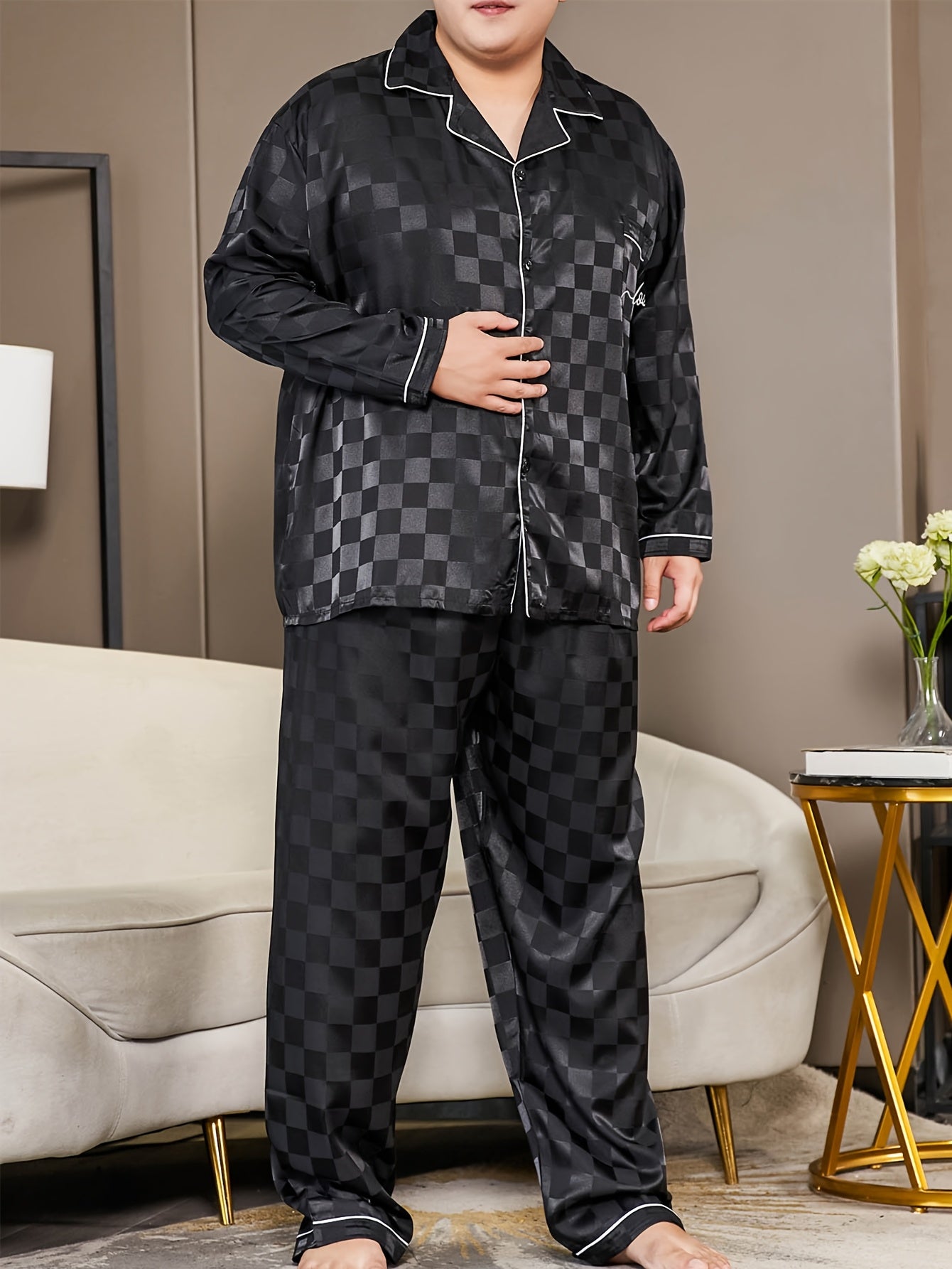 Ensemble décontracté à carreaux jacquard pour hommes