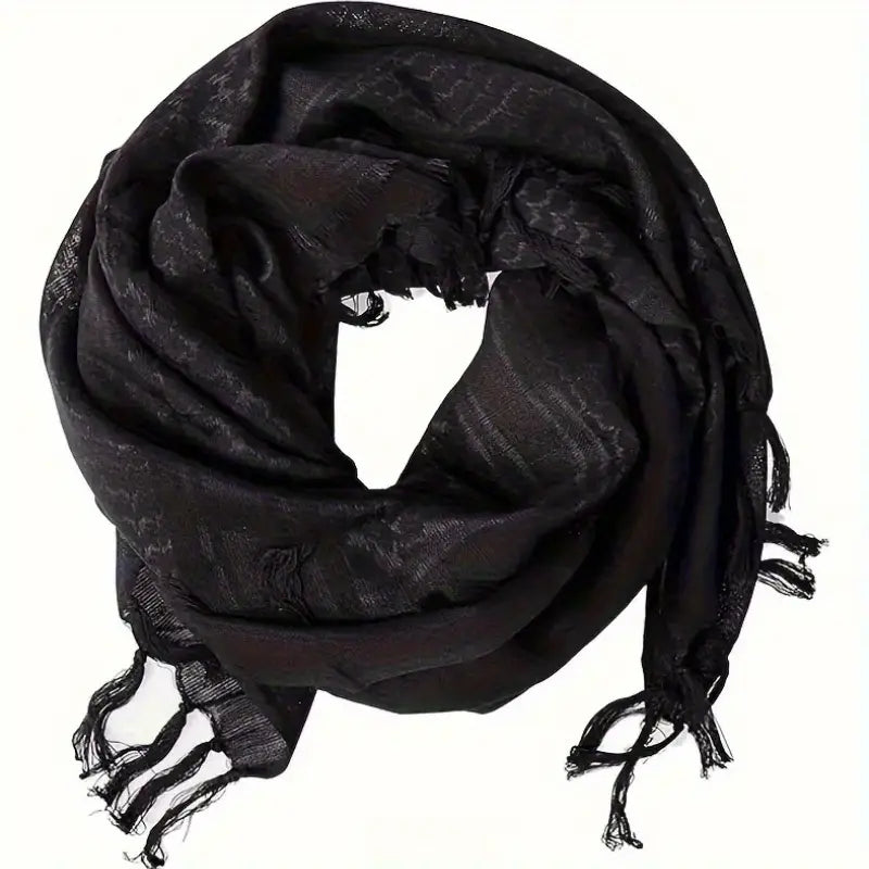 Écharpe keffieh homme vert militaire – Chèche léger à franges pour style tendance et outdoor