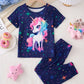 Ensemble fille licorne 2 pièces – T-shirt et pantalon bleu nuit imprimé étoiles