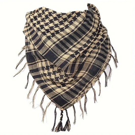 Écharpe keffieh homme noir et blanc – Chèche léger à franges pour style moderne et décontracté