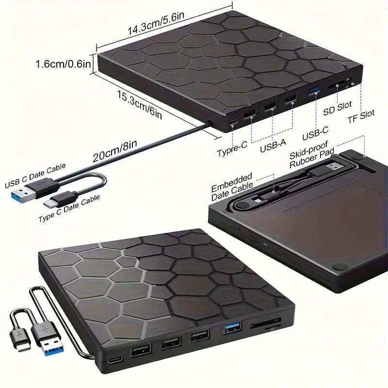 Lecteur DVD Externe USB 3.0 Multiport avec Hub et Lecteur de Cartes – Graveur CD/DVD Compatible PC & Mac | Composants Informatiques