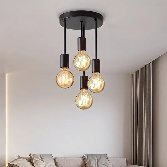 Plafonnier Industriel Moderne à 4 Ampoules – Luminaire Suspendu Design Vintage pour Salon et Salle à Manger