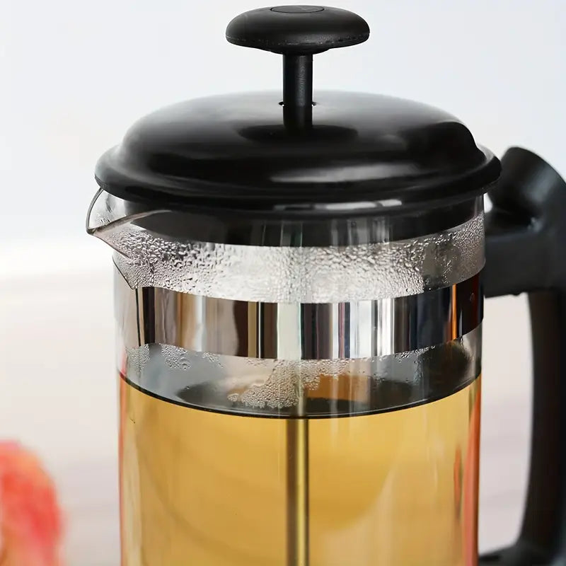 Cafetière à Piston en Verre Borosilicate – French Press Manuelle pour Café ou Thé, Filtration Inox et Poignée Antidérapante