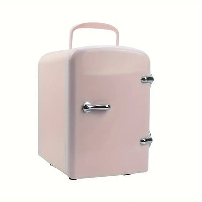 Mini Réfrigérateur Rose Rétro 4L – Compact et Portable avec Poignée – Idéal Maquillage, Boissons & Bureau