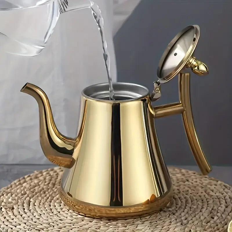 Bouilloire Col de Cygne en Inox Doré – Design Élégant pour Café Filtre et Infusion, Versement Précis et Contrôle de la Température