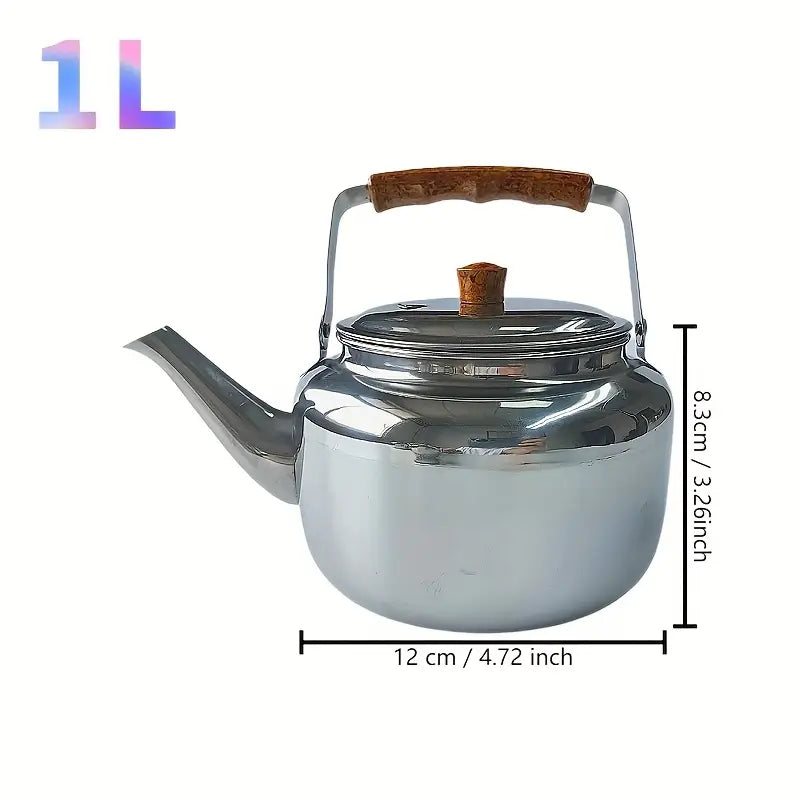 Théière en Inox avec Poignée Bois – Bouilloire Traditionnelle pour Café ou Thé – Compatible Tous Feux