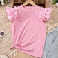 T-shirt fille rose sans manches à volants – Haut léger et élégant pour l’été